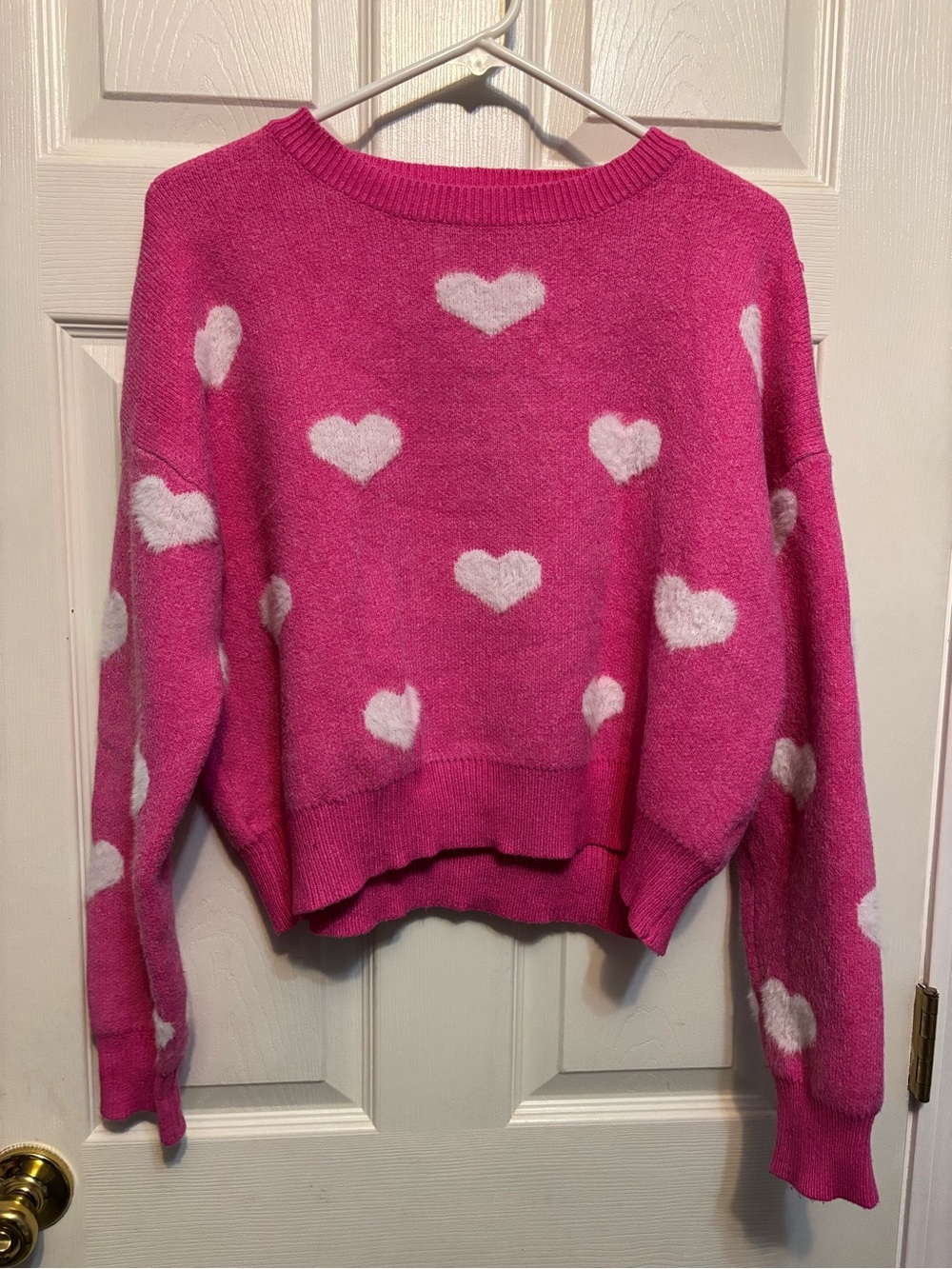 Altar’d State Pink Heart Fuzzy Sweater - Small